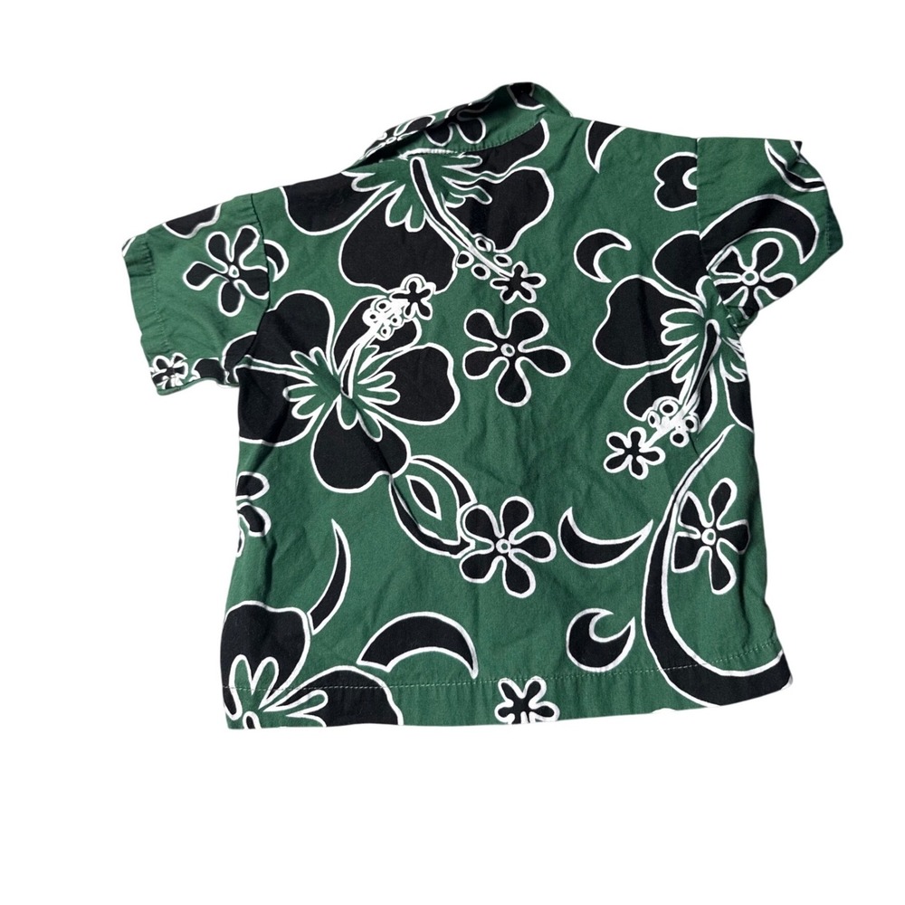 Hilo Hattie Infant 6M Hawaiian Shirt Green Hibiscus Floral‎ Aloha Button Down